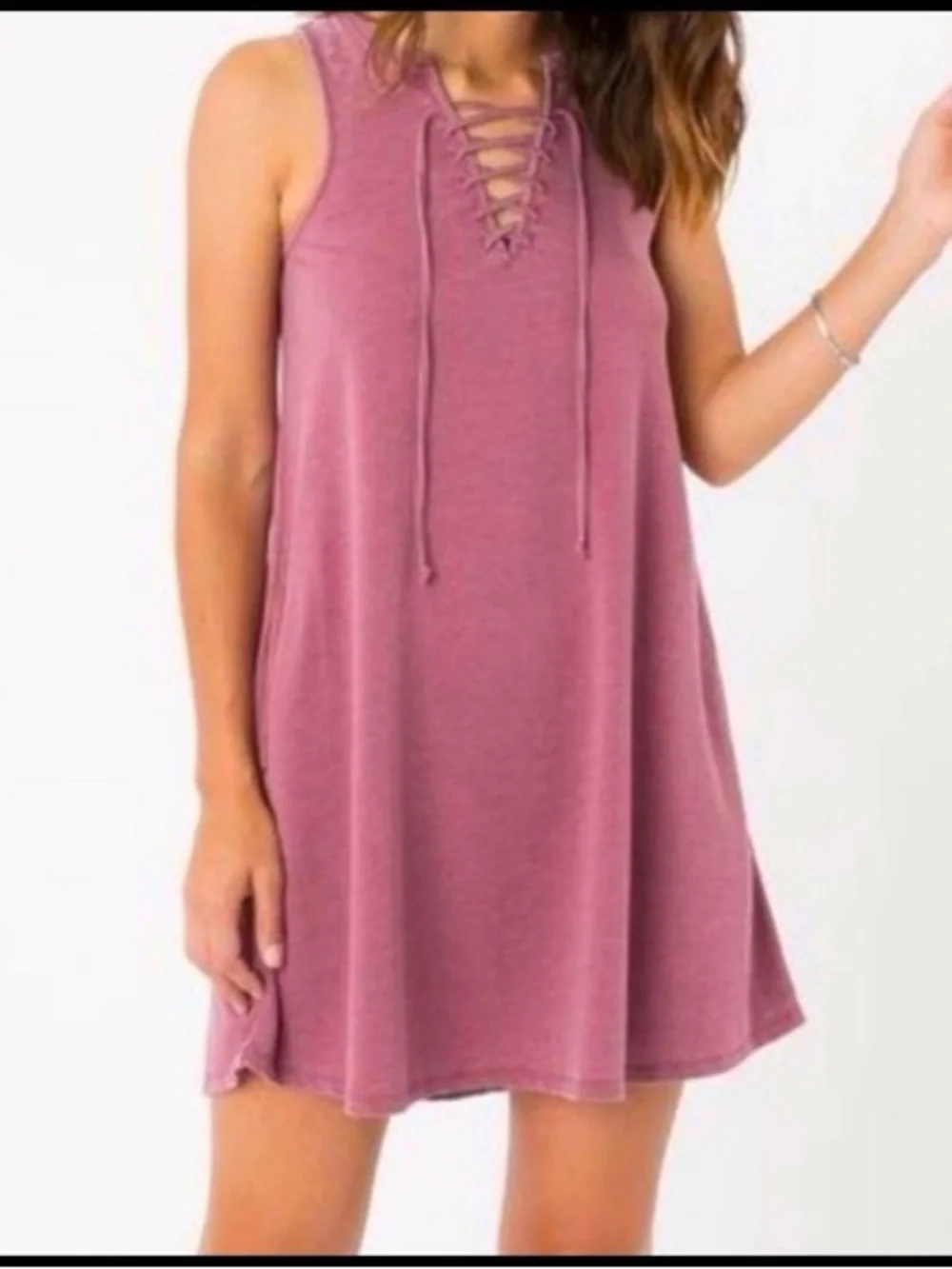 Z Supply Dusty Rose Lace-Up, Racerback Tank Dress - Picture 1 of 6